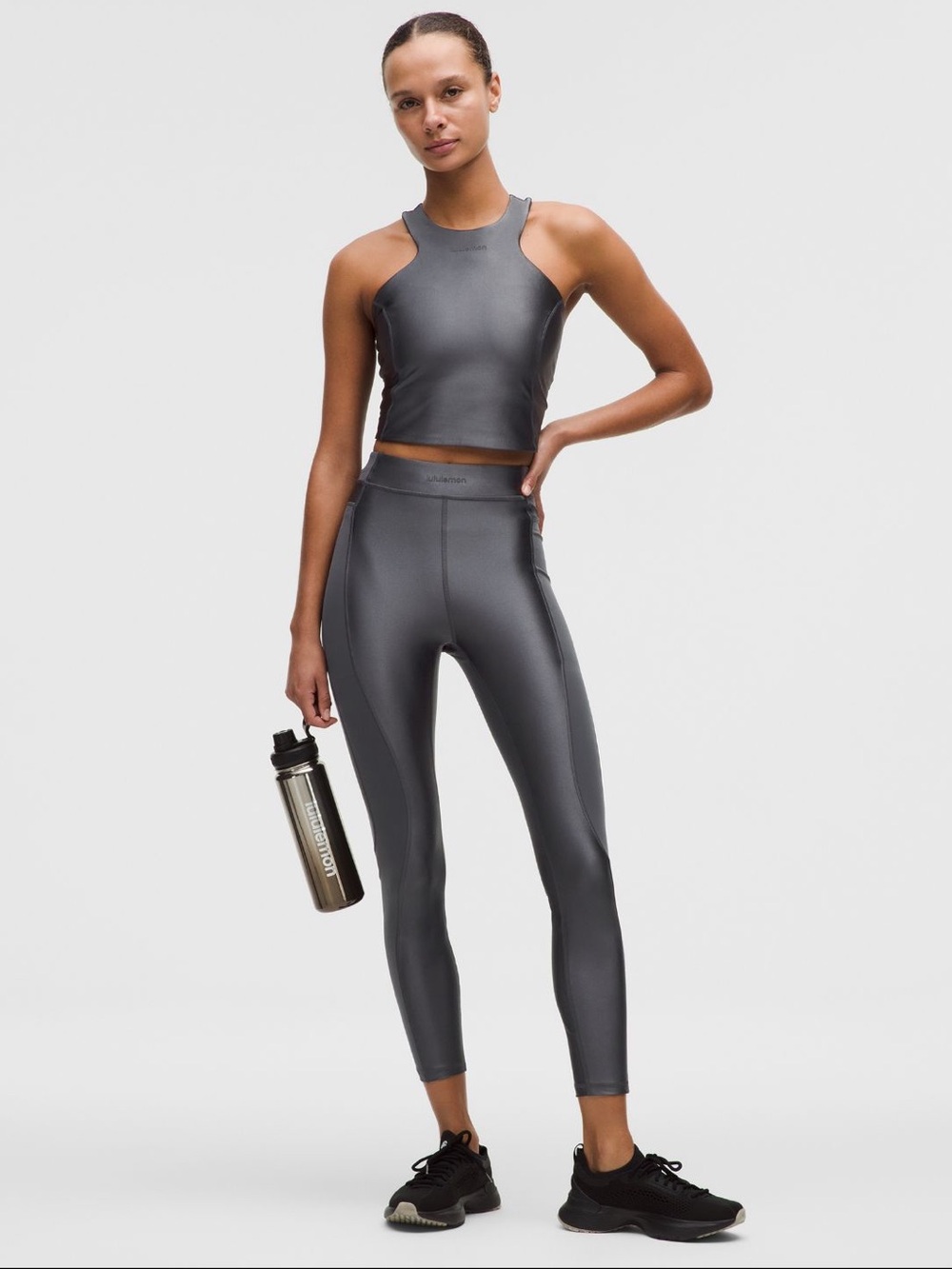 2 Piece Set of Satin Shine Panelled High-Rise Tight 25" and Tak Top
